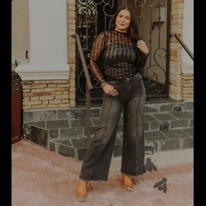 2 Fly Co. NWT Whistle Britches Midnight Black Wide-Leg Denim Jeans Front Seam XL